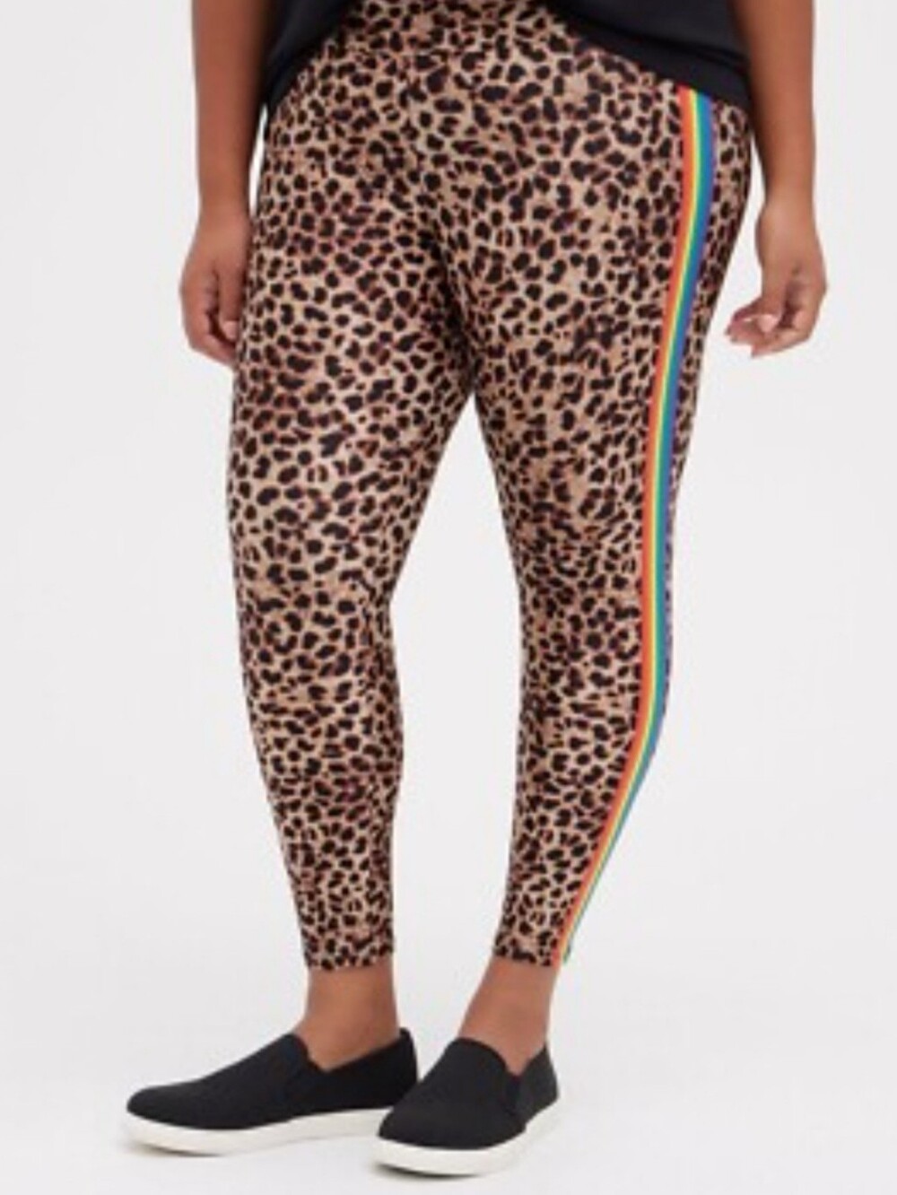 Torrid Brown Leopard Print Rainbow Striped Stretch Liquid Leggings S 1X NWT